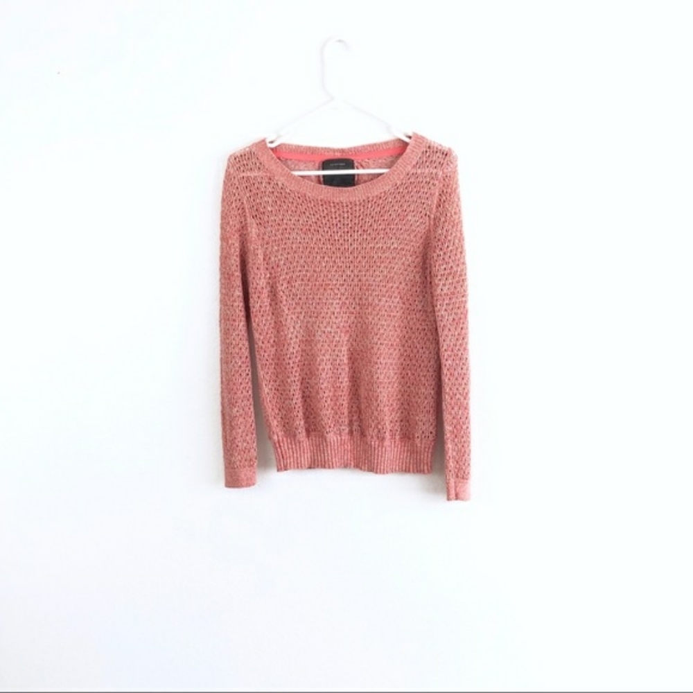 Anthropologie Pink & Gold Open Knit Sweater